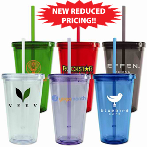 Insulated Acrylic Tumbler with Lid and Straw, 16 oz double walled, twist top